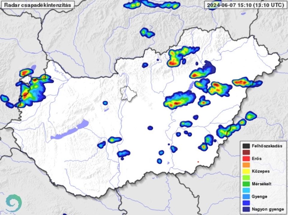 Ahogy a kicsivel 15 óra után készült radarkép is mutatja, hamarosan ismét komoly esőzésre számíthatunk Hajdú-Biharban