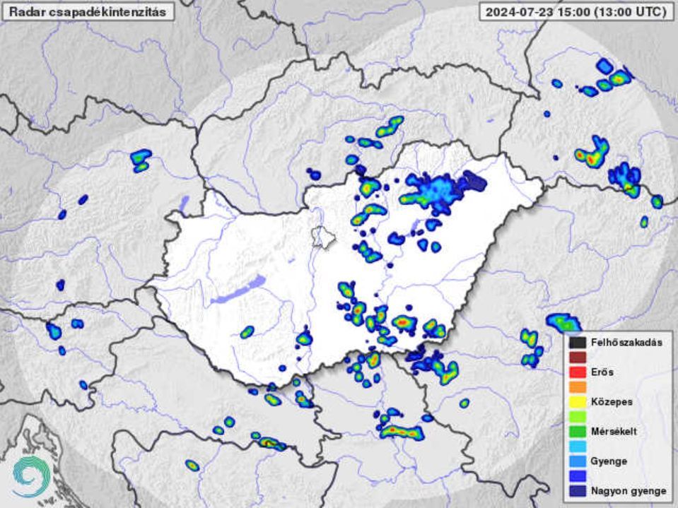 A radarképen is szépen kirajzolódik az érkező csapadék