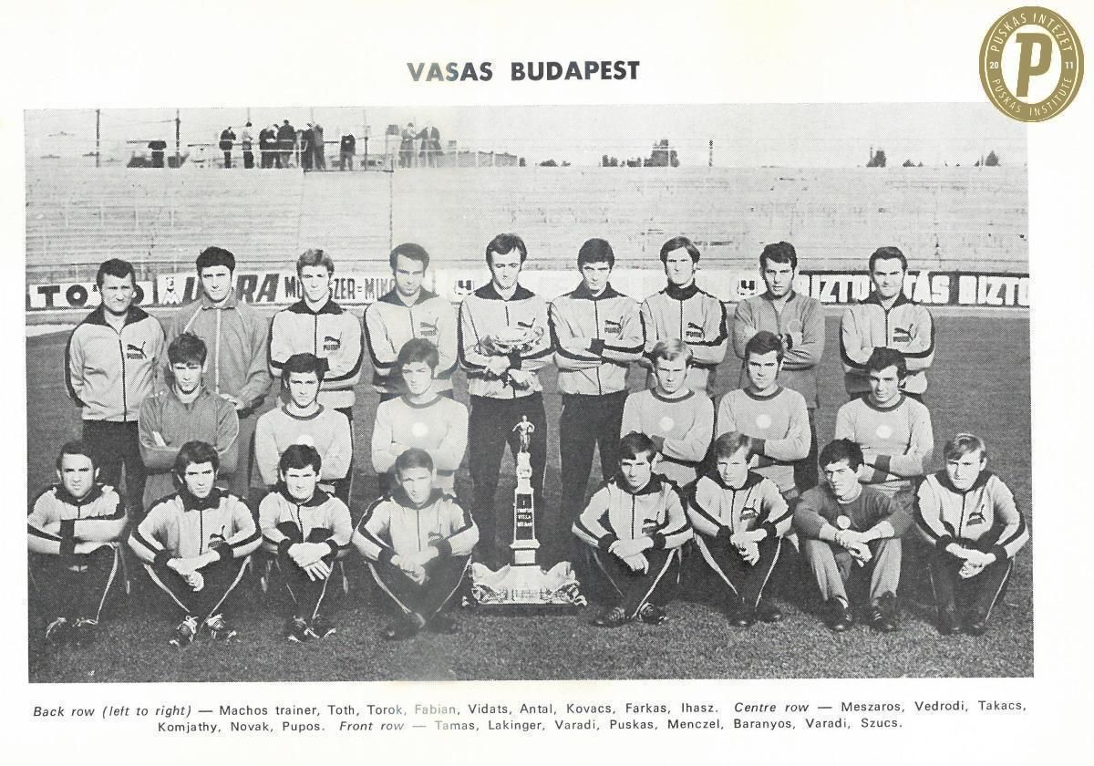 Vasas csapatkép az 1971. október 20-i St. Johnstone FC – Vasas SC (2–0) UEFA-kupa-mérkőzés programfüzetből