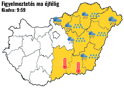 A HungaroMet térképén az is jól látszik, az ország keleti részén vonulnak végig a zivatarok